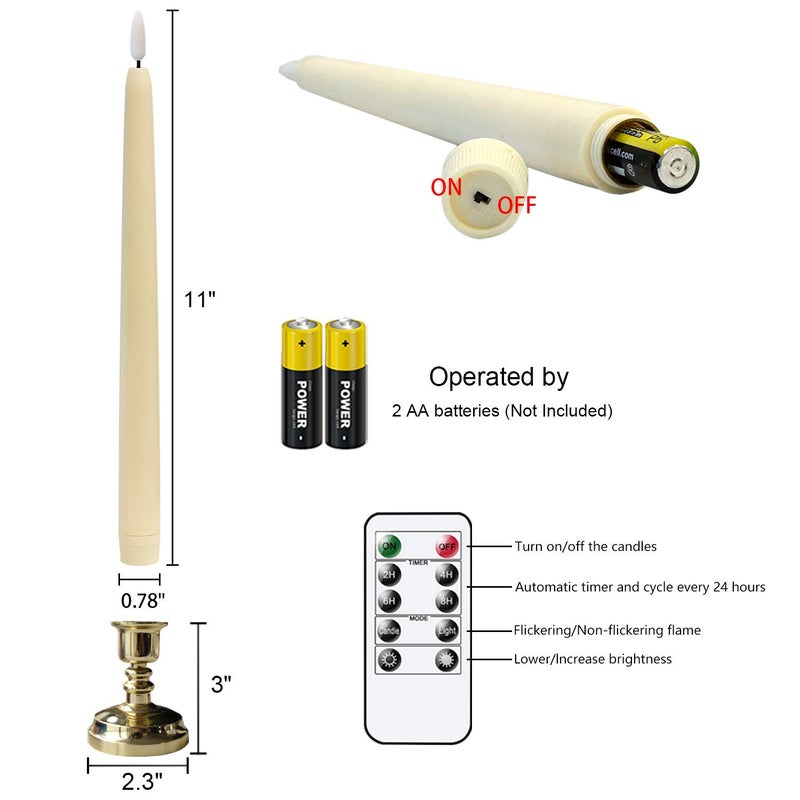 DRomance LED Flameless Flickering Window Candles with 10-Key Remote and Timer, Battery Operated Ivory 11" Realistic 3D Wick Purple Flame Christmas Thanksgiving Decor Candles(Set of 6, Gold Holders) - Image 2